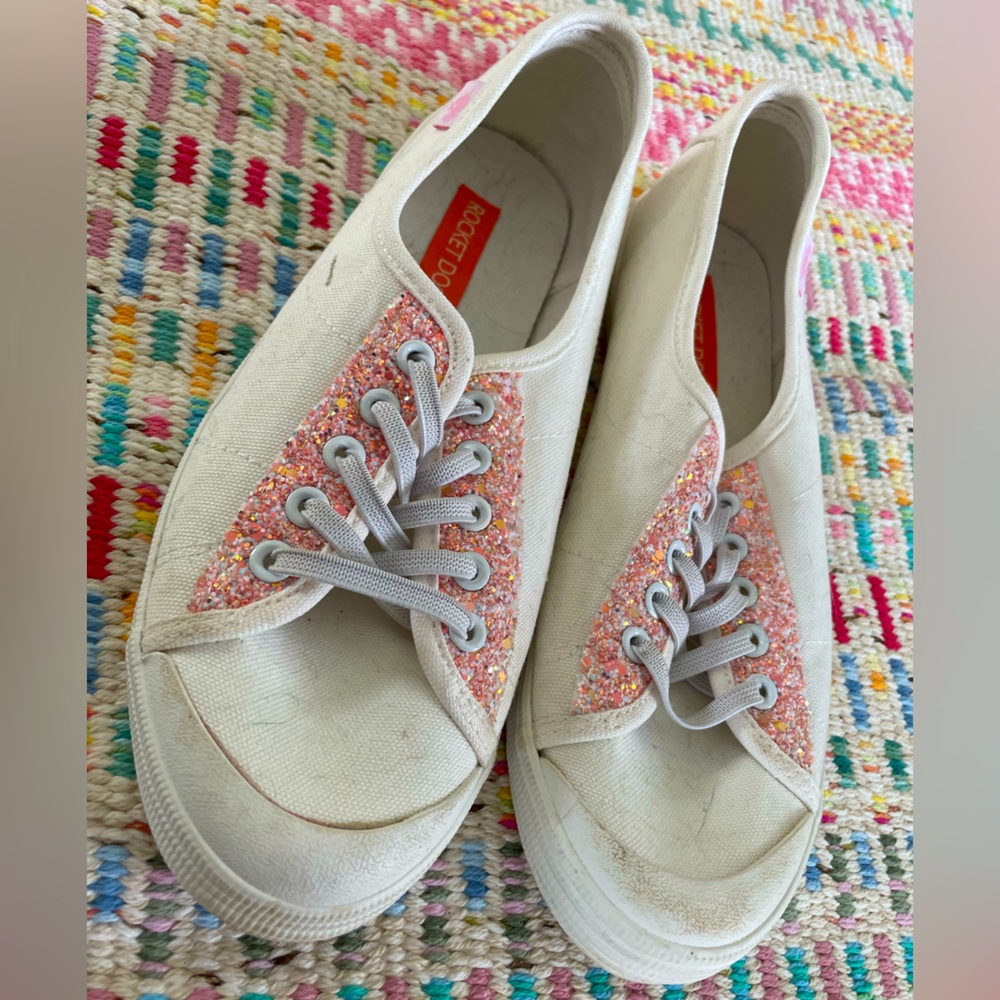 Rocket Dog White/Pink Glitter Sneakers, Women’s 10